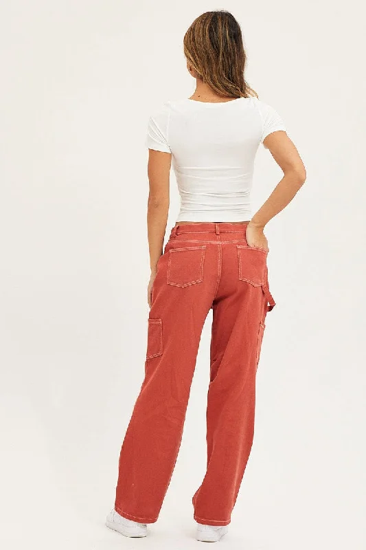 Orange Cargo Pants Mid Rise Carpenter