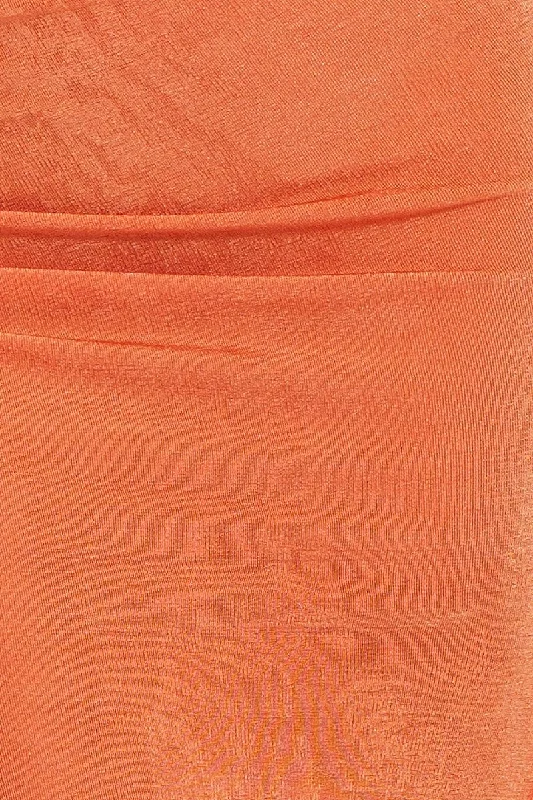 Orange Slinky Jersey Front Slit Pencil Midi Skirt