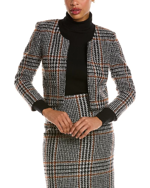 Oscar de la Renta Houndstooth Boucle Wool & Alpaca-Blend Jacket