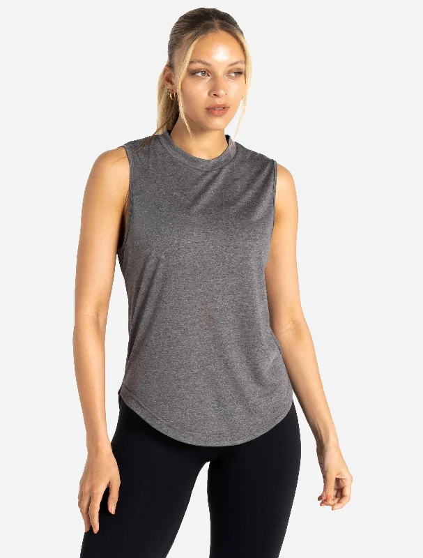 Oversized Graphic Tank - Charcoal Black