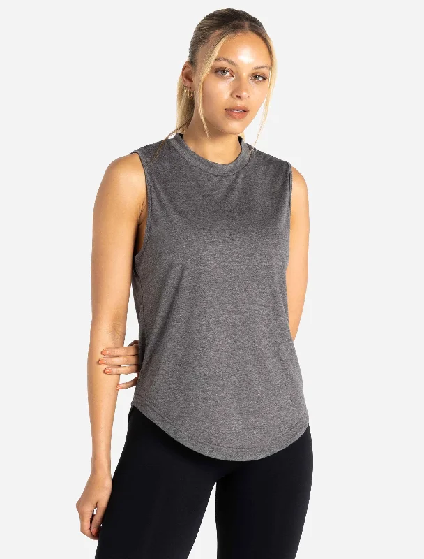 Oversized Graphic Tank - Charcoal Black