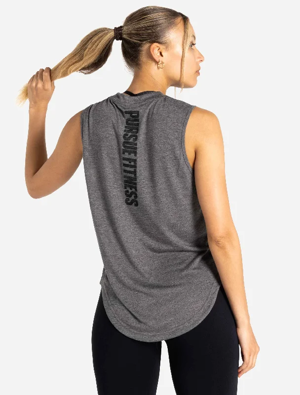 Oversized Graphic Tank - Charcoal Black