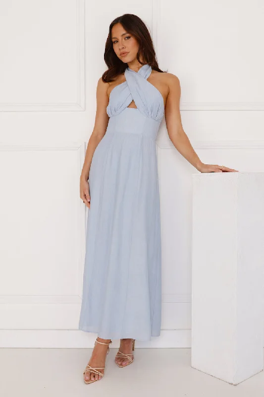 Paris Afternoon Halter Maxi Dress Blue