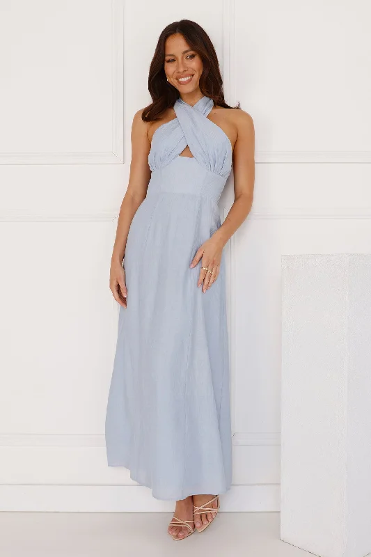 Paris Afternoon Halter Maxi Dress Blue