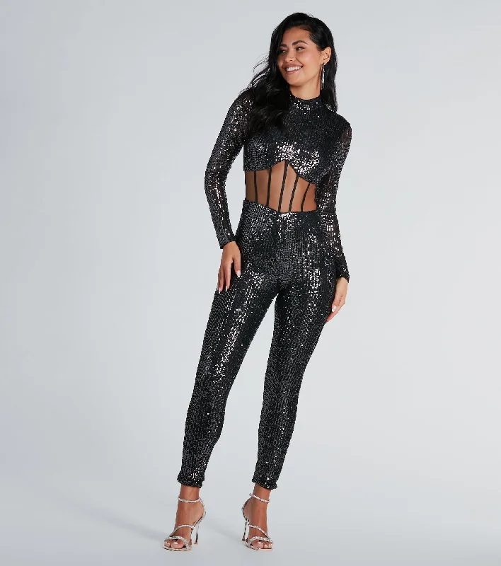 Party Hour Corset Waist Sequin Catsuit