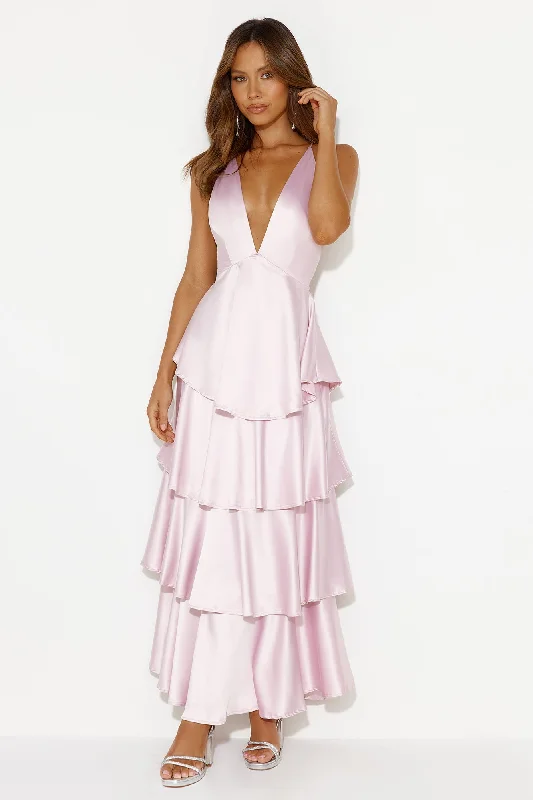 Party Of The Year Satin Maxi Dress Light Pink