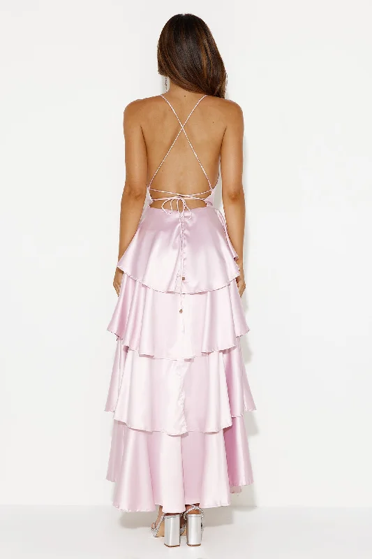 Party Of The Year Satin Maxi Dress Light Pink