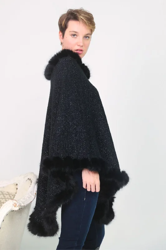 Petite Faux Fur Poncho (Black)