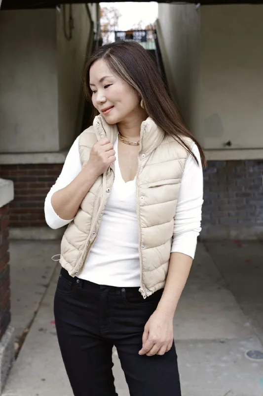 Petite Packable Puffer Vest (Khaki)