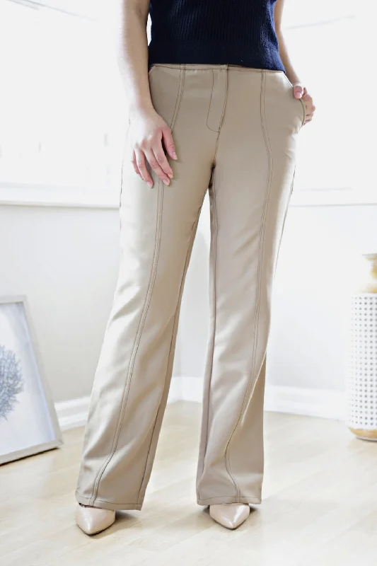 Petite High Waisted Bootcut Pants (Khaki)