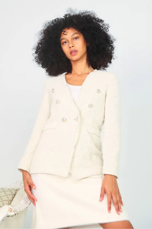 Petite Tweed Blazer (Cream)