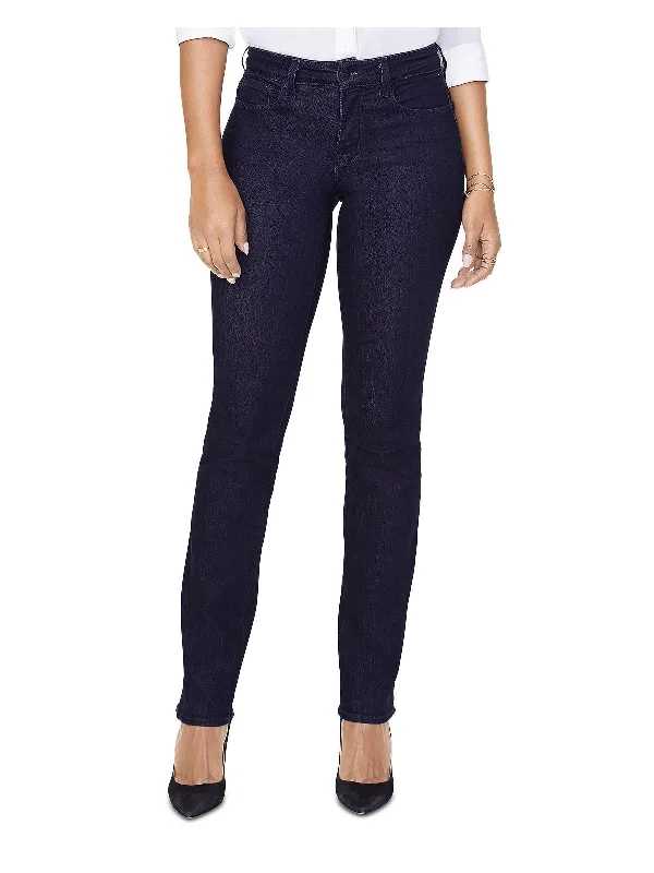 Petites Marilyn Womens Mid-Rise Stretch Straight Leg Jeans