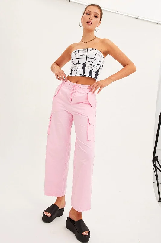 Pink Cargo Pants Relaxed Wide Leg