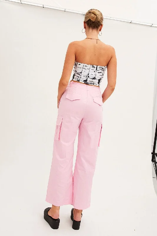 Pink Cargo Pants Relaxed Wide Leg