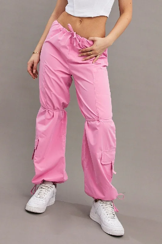 Pink Cargo Parachute Pants Relaxed