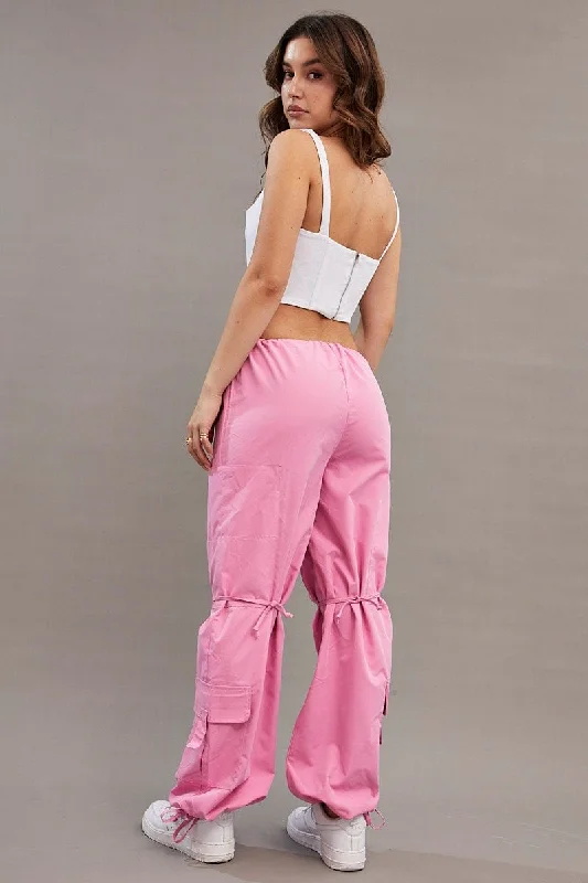 Pink Cargo Parachute Pants Relaxed