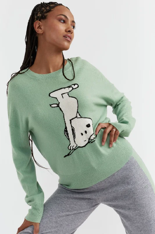 Pistachio Wool-Cashmere Dancing Snoopy Sweater