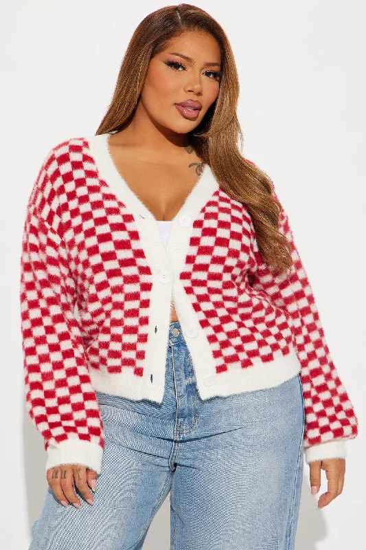 Playing Games Checkered Cardigan - Red/combo