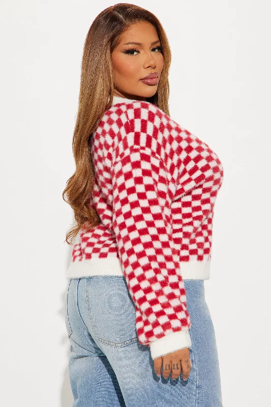 Playing Games Checkered Cardigan - Red/combo