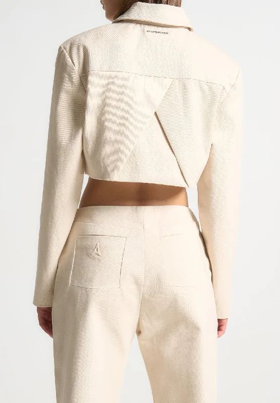 Pleated Boyfriend Jeans - Cream