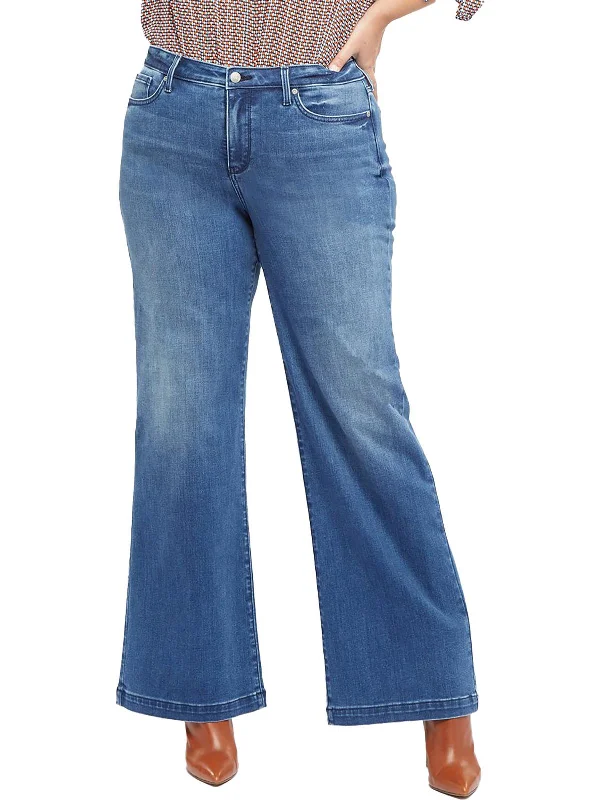 Plus Teresa Womens Denim Dark Wash Wide Leg Jeans