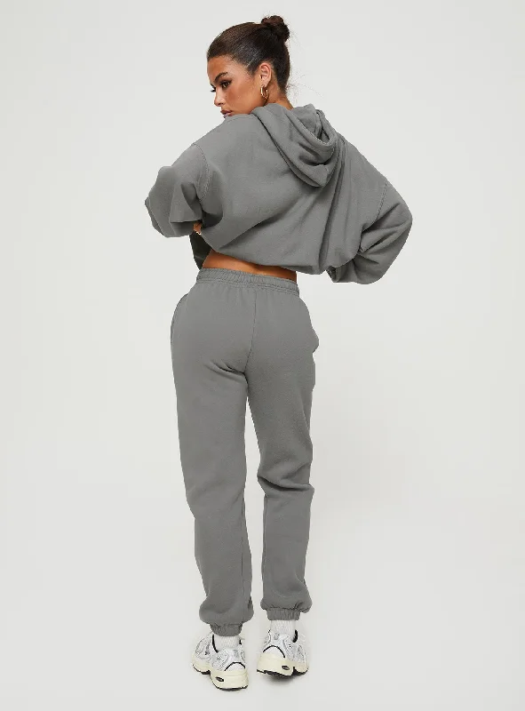 Princess Polly Track Pants Bubble Text Charcoal / Light Pink