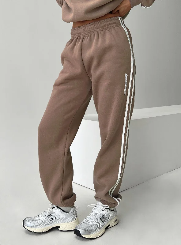 Princess Polly Track Pants Stripe Taupe / White