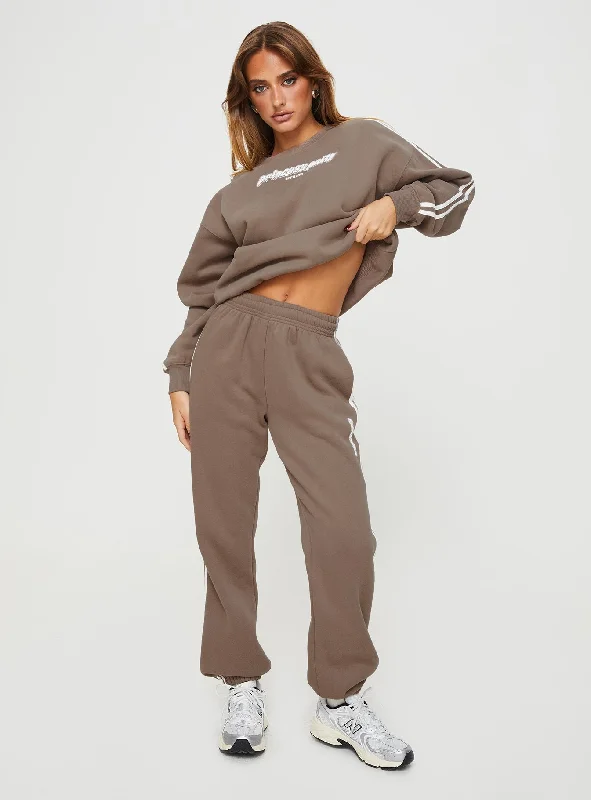 Princess Polly Track Pants Stripe Taupe / White