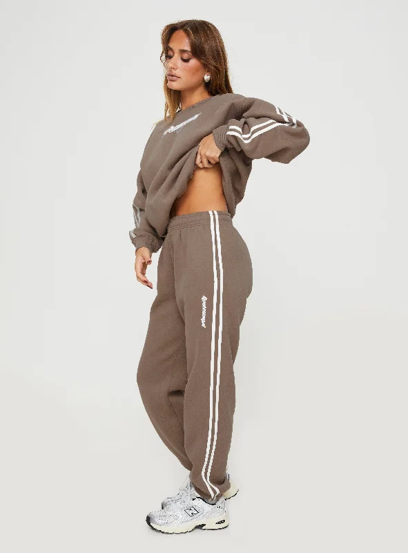 Princess Polly Track Pants Stripe Taupe / White