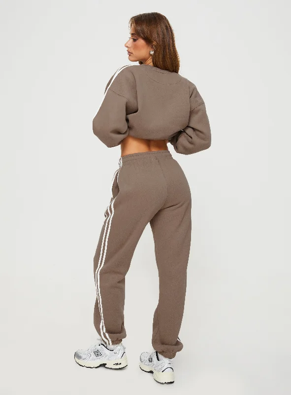 Princess Polly Track Pants Stripe Taupe / White