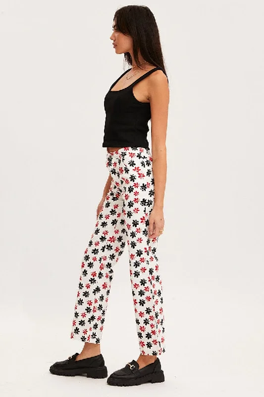 Print Slim Pants High Rise