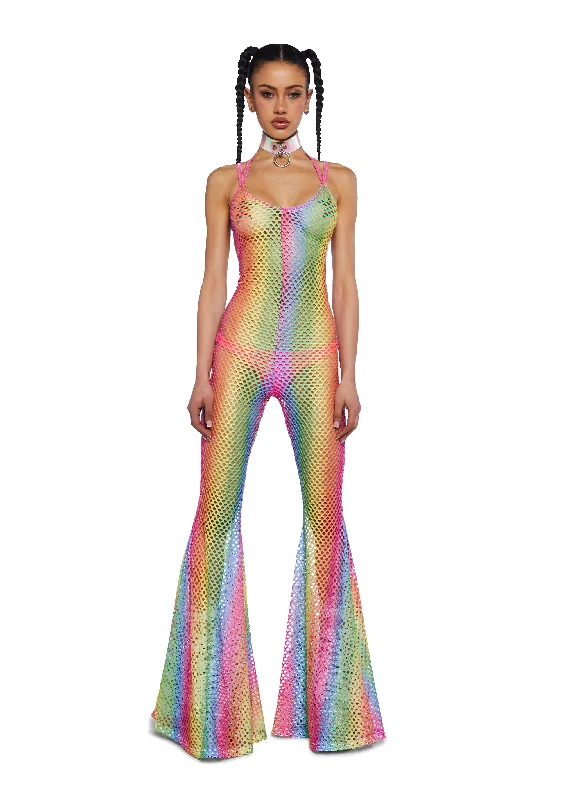 Wired Seduction Fishnet Jumpsuit - Rainbow