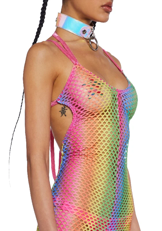 Wired Seduction Fishnet Jumpsuit - Rainbow