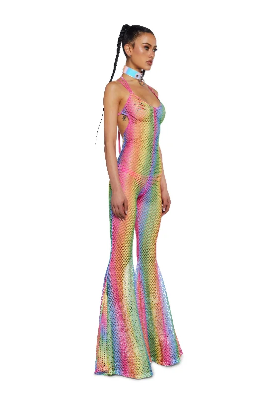 Wired Seduction Fishnet Jumpsuit - Rainbow