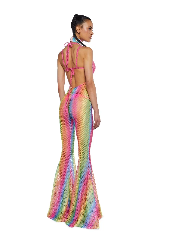 Wired Seduction Fishnet Jumpsuit - Rainbow