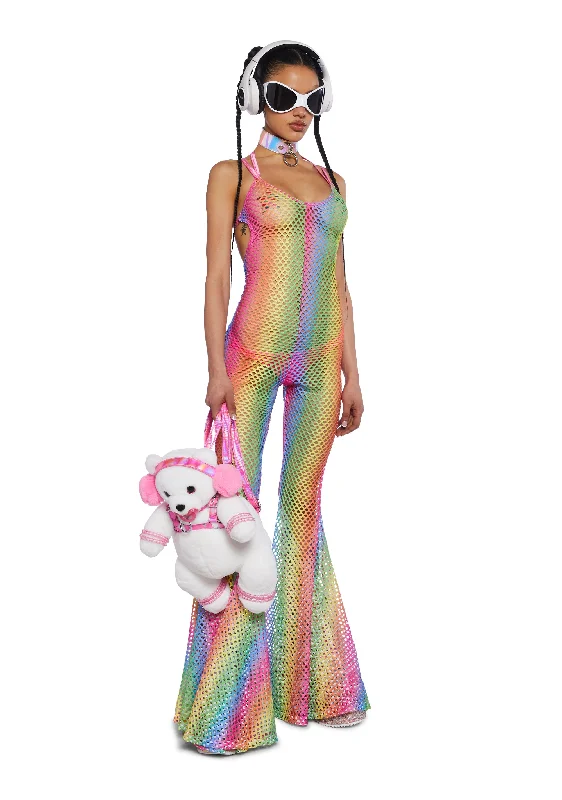 Wired Seduction Fishnet Jumpsuit - Rainbow