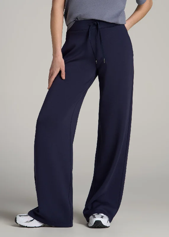 Pull-On Tie Waist Wide Leg Pants for Tall Women in Navy