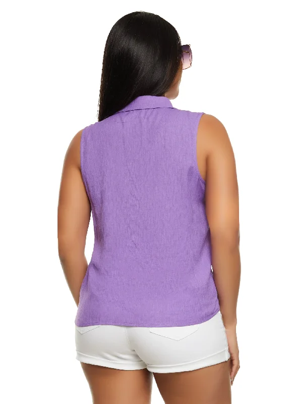 Iris Gauze Knit Sleeveless Button Front Shirt