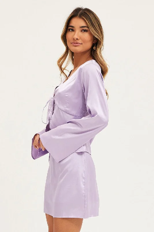 Purple Satin Jacket Long Sleeve