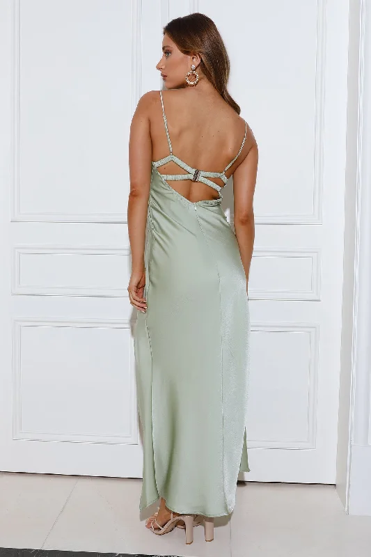 Refined Elegance Satin Maxi Dress Sage