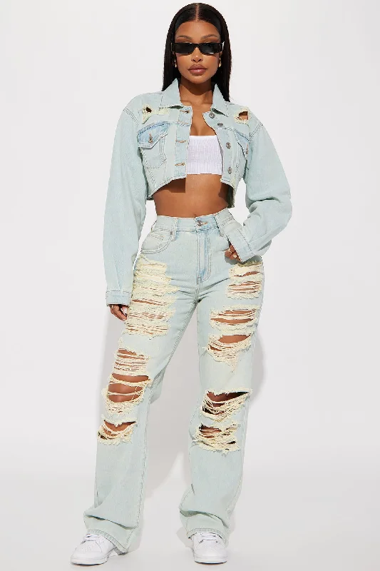 Rhea Ripped Straight Leg Jeans - Light Wash