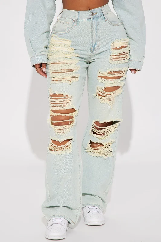 Rhea Ripped Straight Leg Jeans - Light Wash