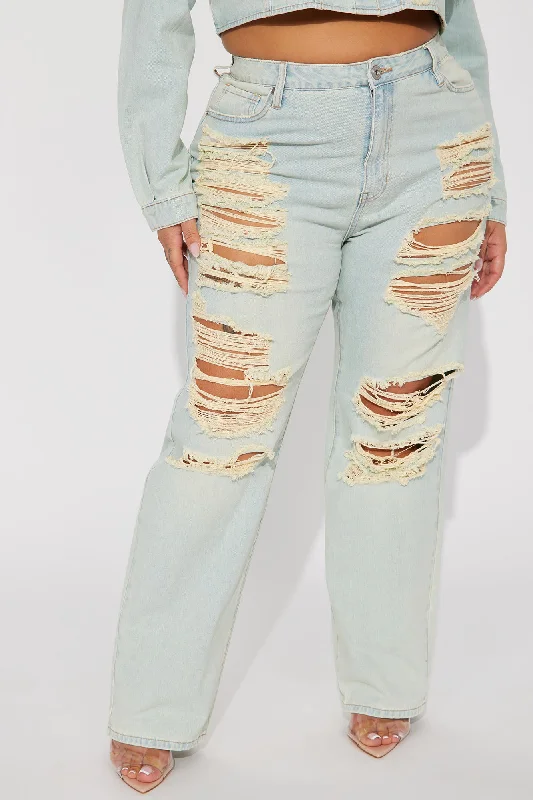 Rhea Ripped Straight Leg Jeans - Light Wash