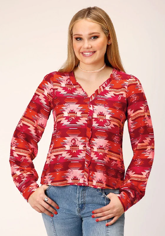 Roper Womens Icon Aztec Red Rayon/Nylon L/S Blouse