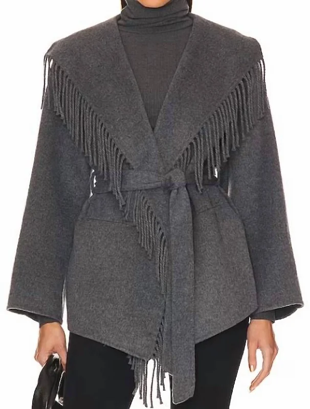 Rowen Fringe Jacket In Grey Melange