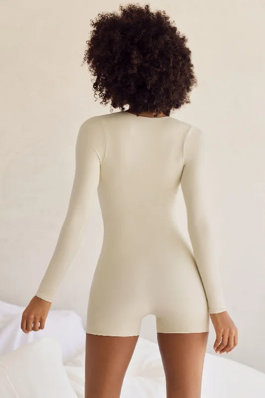 Long Sleeve Square Neck Unitard in Ivory