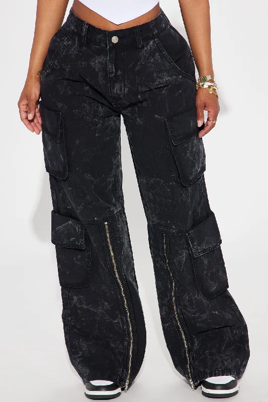 Say No More Wide Leg  Cargo Pant - Black