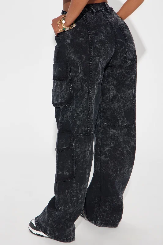 Say No More Wide Leg  Cargo Pant - Black