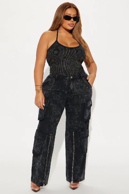 Say No More Wide Leg  Cargo Pant - Black