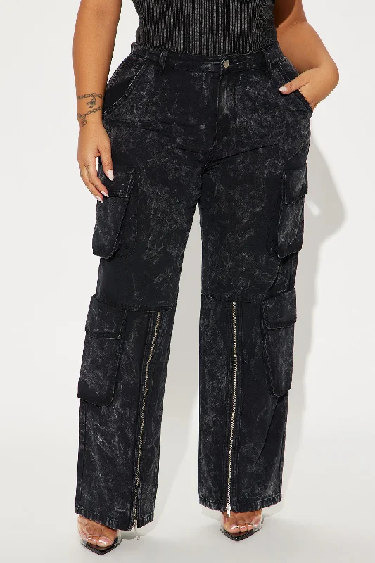 Say No More Wide Leg  Cargo Pant - Black